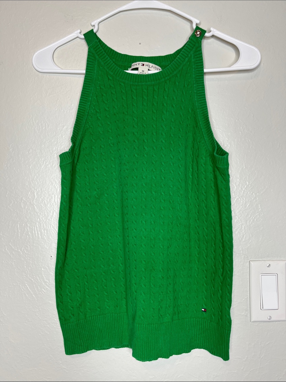 Tommy Hilfiger Cable Knit Green Tank Top - Size M Preppy Academia